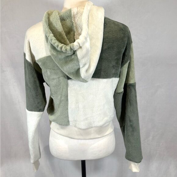 Abercrombie Social Scene 70s vibe green fleece patchwork cropped hoodie small - Picture 3 of 5